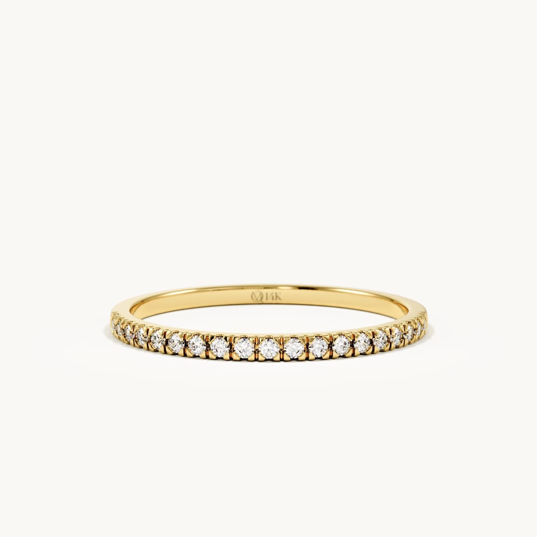 14K Solid Gold Moissanite Wedding Band – Dainty Half Eternity Pave Ring ...
