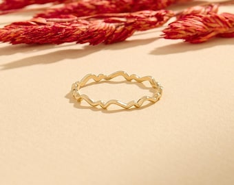 Wavy Stackable Ring 14K Solid Gold, Dainty Squiggle Ring for Women, Thin Curved Minimalist Band, Gift for Girlfriend