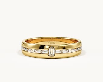 14k Massivgold Baguette Moissanit Ehering - Halb Eternity Ring für Frauen, zierliche einzigartige Goldring, Jahrestag Geschenk für Frau Sie