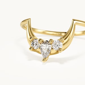 U Shaped Nesting Ring 14K Solid Gold, Curved Moissanite Wedding Band for Women, Dainty Stackable Enhancer Ring, Gift for Wife