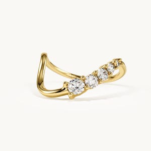 Fede nuziale in oro 14 carati con curva profonda, anello con moissanite che valorizza l'anello, anello a incastro ondulato per fidanzamento solitario, fede impilabile in oro massiccio