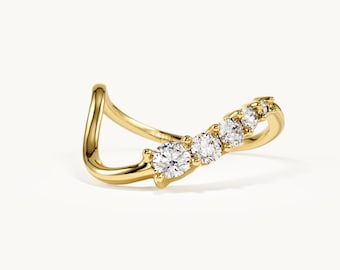 14k Gold Tiefe Kurve Ehering, Moissanite Ring Enhancer, gewellter Nesting Ring für Solitaire Verlobung, Solid Gold Stacking Band