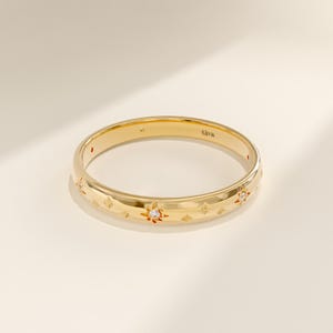 14k Solid Gold Starburst Moissanite Ring, Celestial Wedding Band Women, 3mm Scattered Lab Diamond Ring, Dainty Anniversary Stacking Band