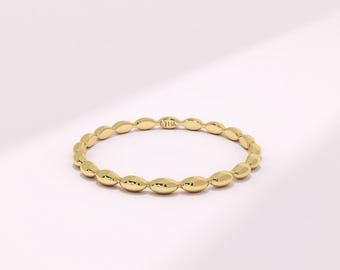 Anello impilabile con perline in oro massiccio 14K – Delicata fascia minima da 1 mm
