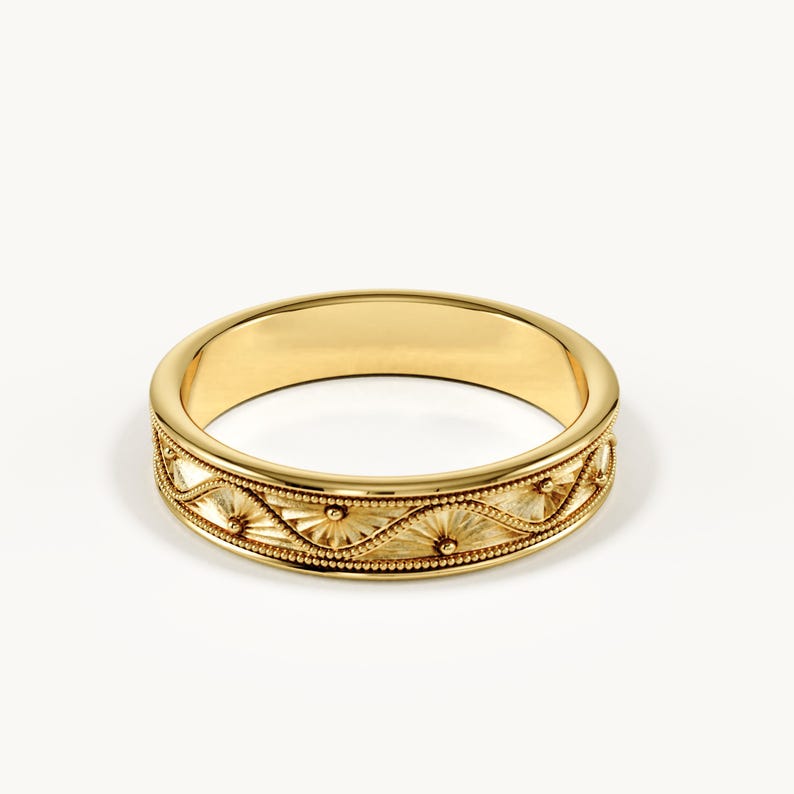 Floral Wedding Band 14K Solid Gold, Botanical Ring for Women, Minimalist Nature Inspired Vintage Ring, Gift for Wife image 9