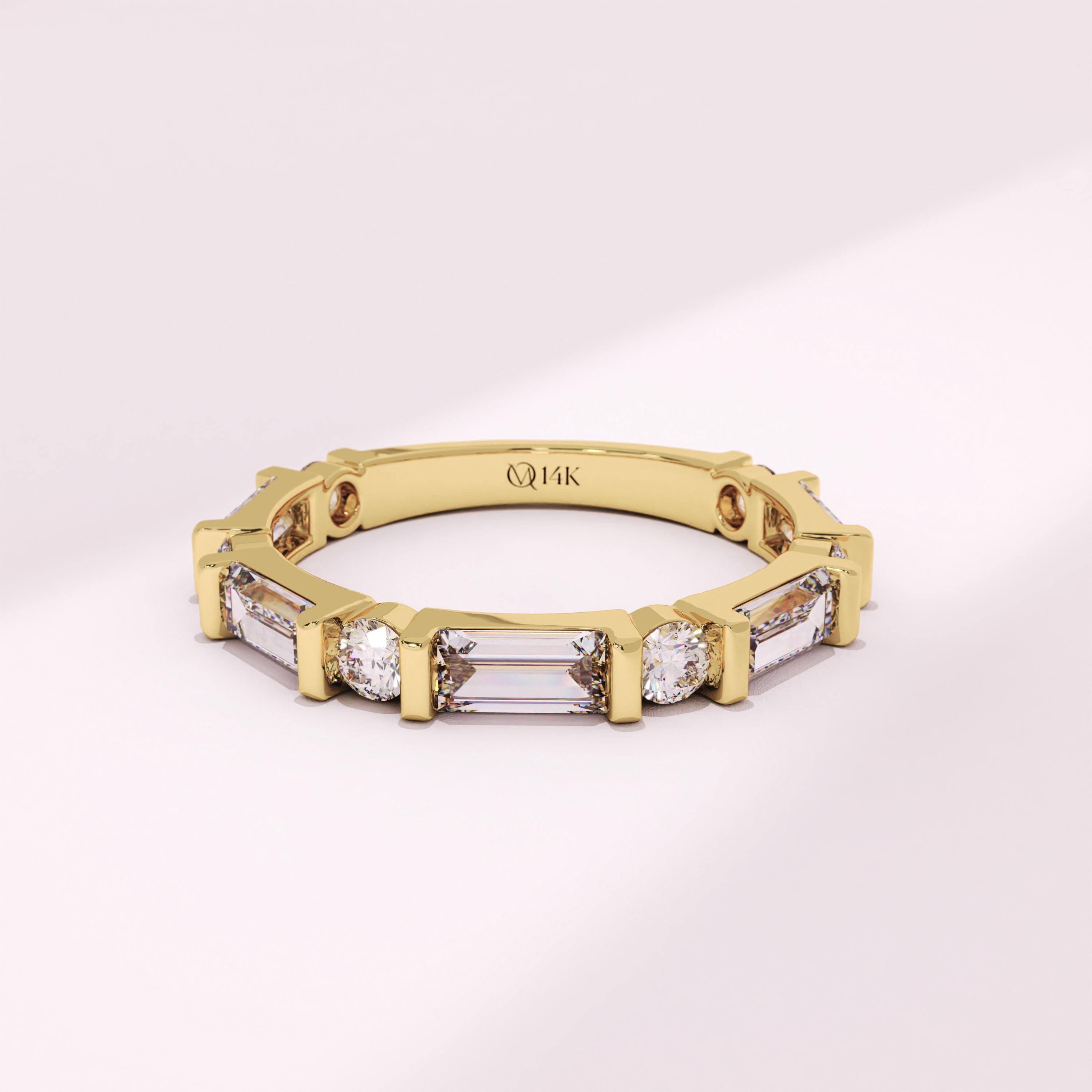 14k Solid Gold Baguette Moissanite Eternity Band Women Wedding Ring Moissanite Bar Set Bridal Ring for Her