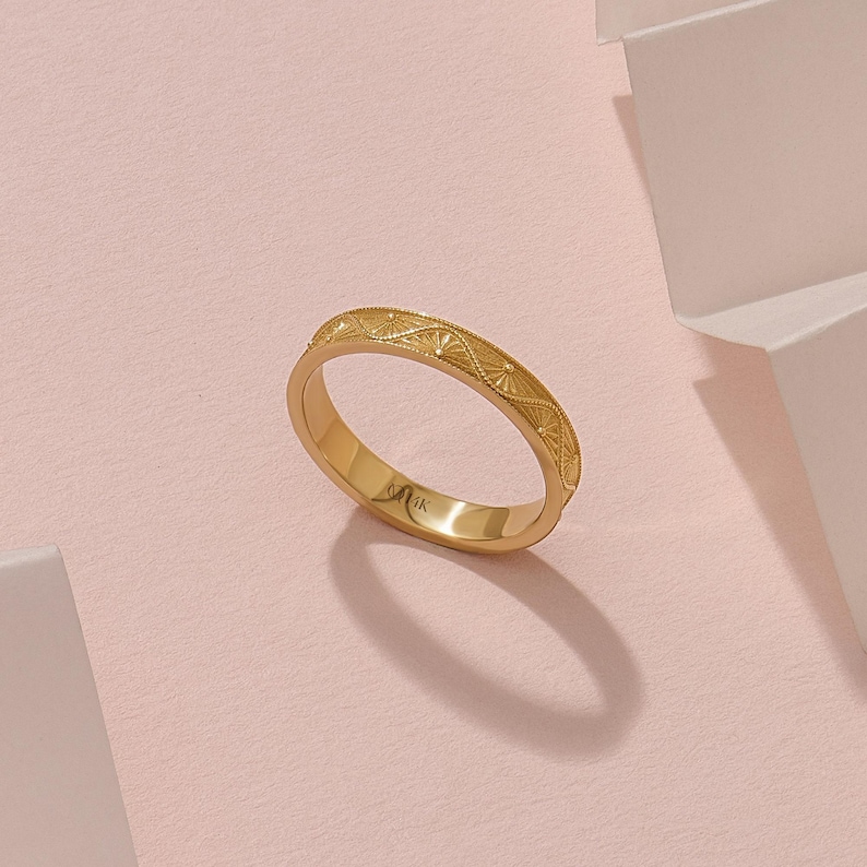 Floral Wedding Band 14K Solid Gold, Botanical Ring for Women, Minimalist Nature Inspired Vintage Ring, Gift for Wife image 10