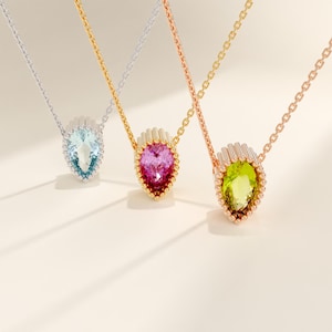 Colar de pedra de nascimento de pêra, colar personalizado para mulheres, colar de pedra de nascimento de lágrima, colar de ouro maciço, colar personalizado, presente para ela