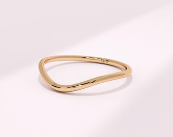 Curved Wedding Band Rose Gold, V-Shaped Plain Stackable Enhancer Ring for Women, Contour Band Rings Thin