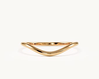 Curved Wedding Band Rose Gold, V-Shaped Plain Stackable Enhancer Ring for Women, Contour Band Rings Thin