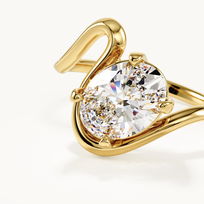1.30ct Oval Moissanite Engagement Ring, 14K Solid Gold Solitaire ...