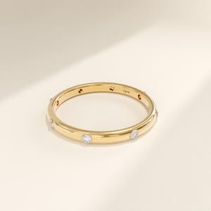 14k Flush Set Moissanite Band, Real Gold Wedding Ring for Women, Solid Gold Eternity Stacking Ring Enhancer, Scattered Diamond Band, Blake