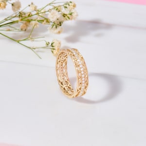 14k Solid Gold Celtic Eternity Ring for Women, Vintage Moissanite Irish Knot Wedding Band, 18k Option, Unique Anniversary Jewelry Gift