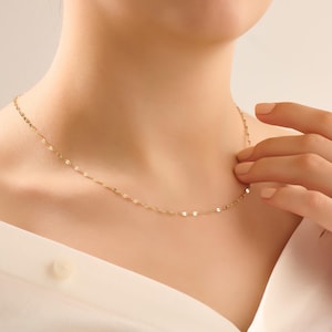 14k Solid Gold Chain Necklace for Women, Thin Gold Chain, Stackable Necklace for Her, Dainty Gold Chain, Everyday Chain, Handmade Jewelry
