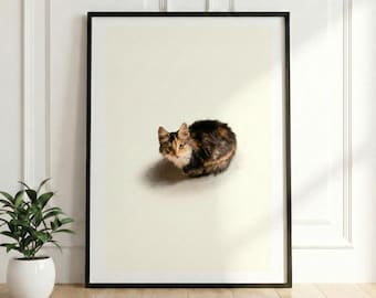 Minimalist Cat Art Print, Japanese Style Pet Portrait (Digital Download)