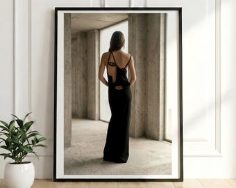 Surreal Black Dress Fashion Print, Face on Back Art, Gothic Avant-Garde Wall Decor