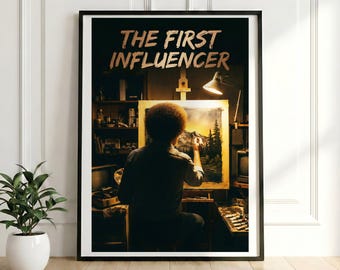 Bob Ross Noir Art Print, Retro 80s Movie Poster Style, Minimalist Artist Studio Decor