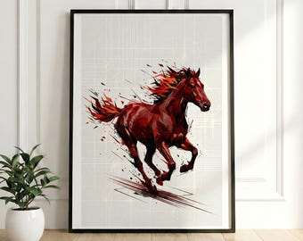 2026 Year of the Fire Horse, Red and Black Asian Zodiac, Abstract Decor, Razor Sharp