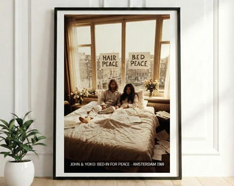 John Lennon Yoko Ono Bed-In Peace Protest Poster, 1969 Amsterdam Vintage Wall Art Print