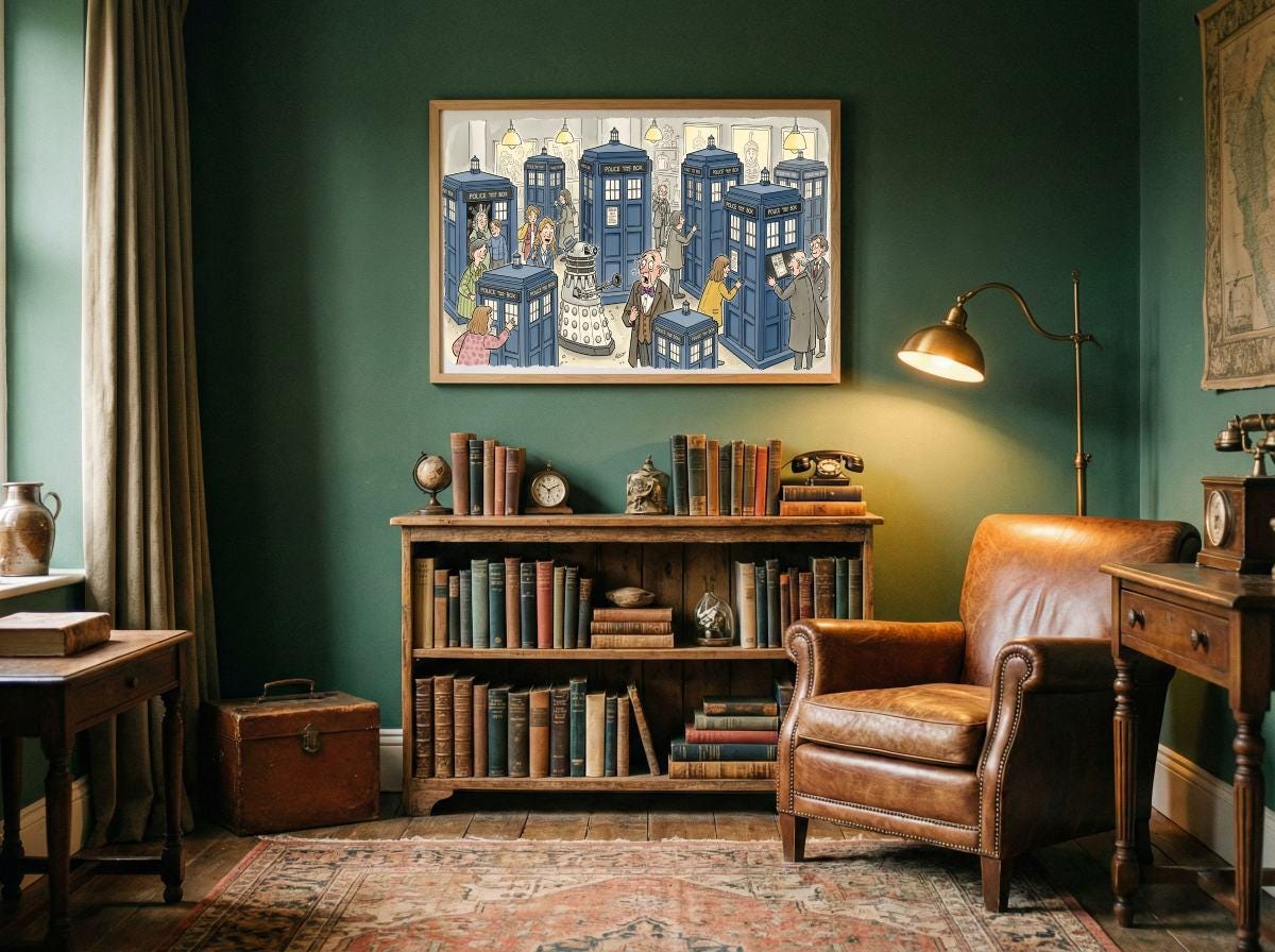 TARDIS Gallery Watercolor Art Print, Doctor Who Inspired Dalek and Time ...
