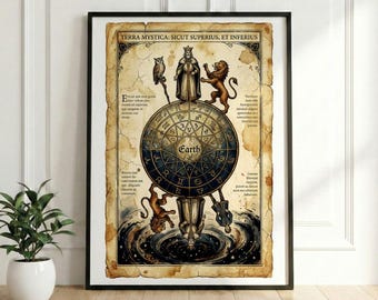 Mystic Owl and Apprentice Poster, Sicut Superius Sic Inferius Art, Esoteric Wisdom Wall Decor