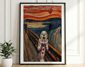 Pennywise in Munch Scream | Horror Pop Art Mashup | Scary Clown Digital Print | SVG for Poster | Movie Fan Gift | Instant Download Wall Art