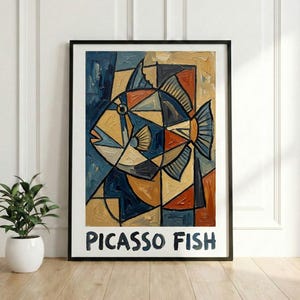 Picasso fisk kubistisk konstposter, färgglatt abstrakt marint tryck, lagun triggerfisk modern väggdekor