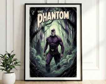 The Phantom Ghost Who Walks Poster, Vintage Comic Art Print, Jungle Noir Wall Decor