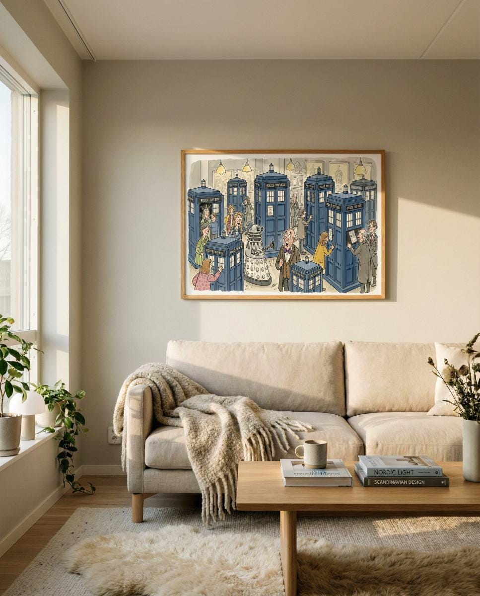 TARDIS Gallery Watercolor Art Print, Doctor Who Inspired Dalek and Time ...