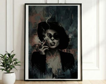 Marla Singer Smoking Poster, Fight Club Noir Art Print, Witty Cult Movie Wall Decor