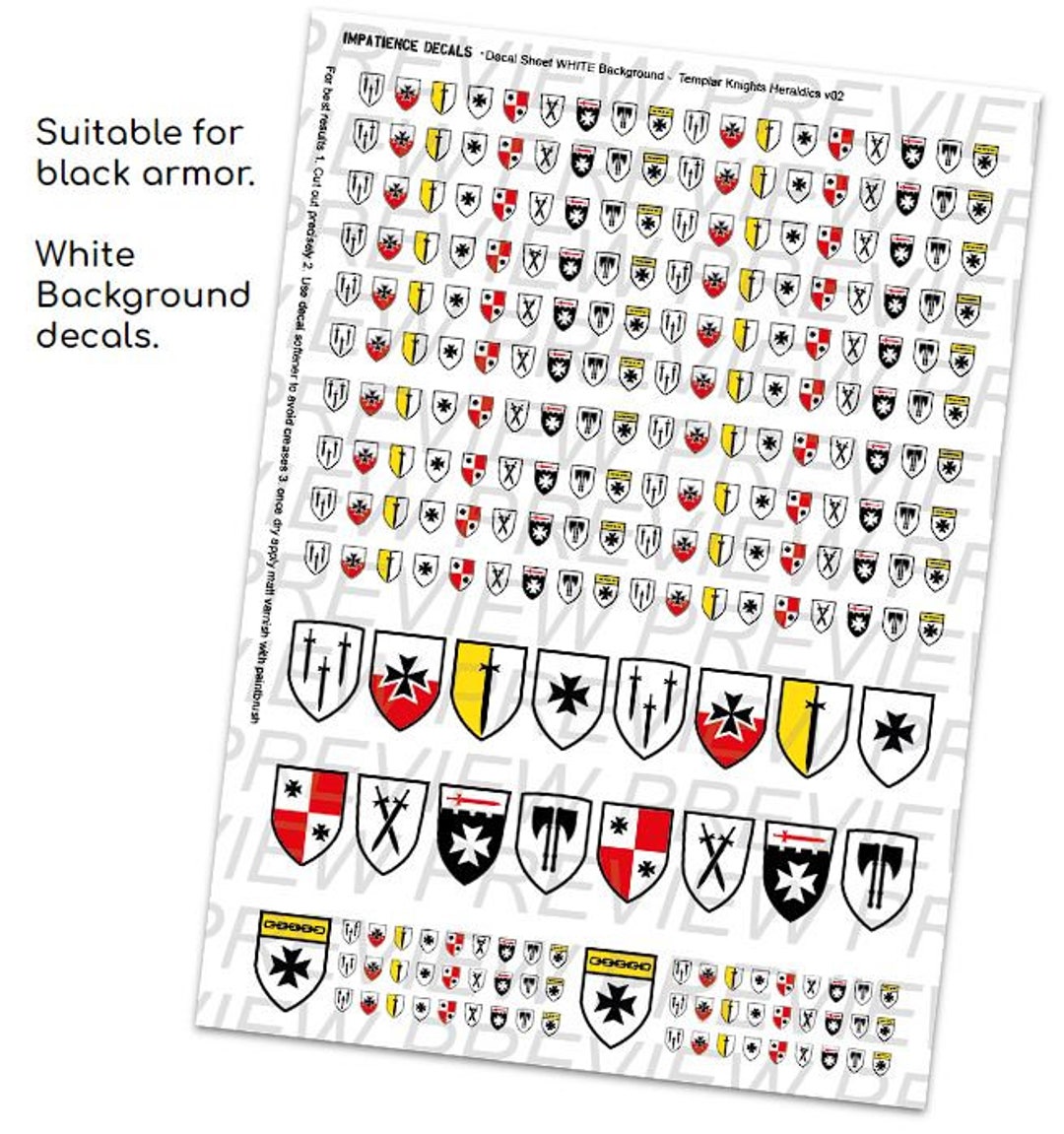 Waterslide Decals Black Templar Space Knights Heraldry Etsy Australia