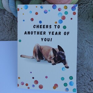 Linda tarjeta de cumpleaños con temática de perro / Tarjeta de felicitación personalizada de pastor belga malinois / Regalo para amantes de los perros