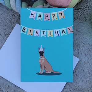 Linda tarjeta de cumpleaños con temática de perro / Tarjeta de felicitación personalizada de pastor belga malinois / Regalo para amantes de los perros
