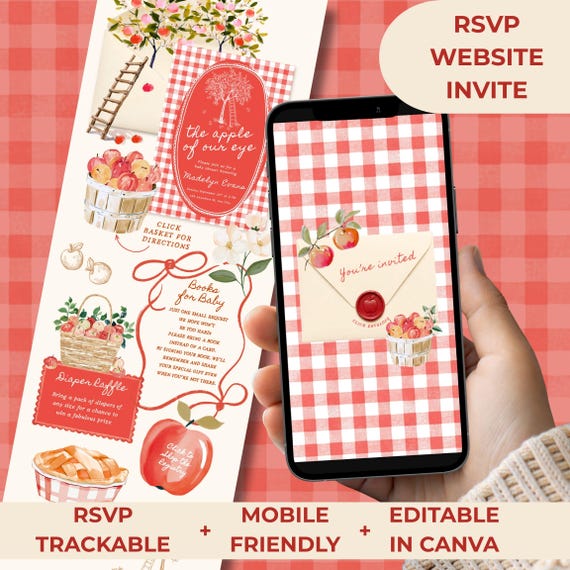 Apple Baby Shower Canva Website Invitation | RSVP Digital Invite | Editable Template