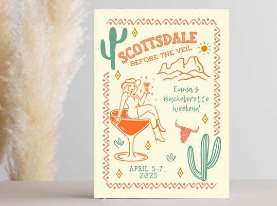 Scottsdale Bachelorette Itinerary Invite: Western Theme (Canva Template)