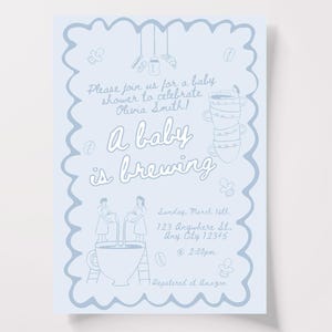 Baby Brewing Shower Invite, Whimsical Coffee Invite, Coffee Themed Baby Shower, Brunch Baby Shower, Hand Drawn Shower, Fully Editable