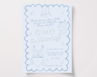 Coffee Theme Baby Shower Invite: Hand-Drawn Doodles (Editable in Canva)