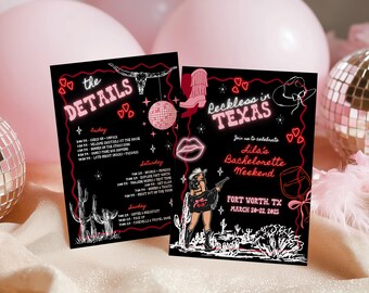 téméraire au Texas Bachelorette Invitation | Faire-part d'enterrement de vie de jeune fille de rodéo de cow-girl rétro