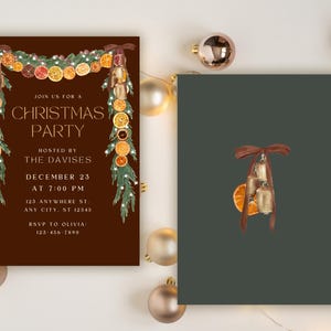 Trendy Orange Garland Christmas Invite, Velvet Brown Bows, Coquette Christmas, Rustic Cottagecore Party Invite, Christmas Party Invite