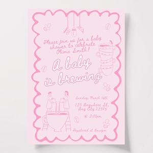 Baby Brewing Shower Invite, Whimsical Coffee Invite, Coffee Themed Baby Shower, Brunch Baby Shower, Hand Drawn Shower, Fully Editable