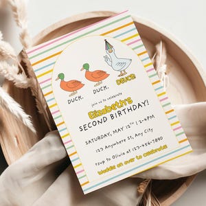 Duck Deuce Second Birthday Invite | Colorful Goose Party | Digital Download