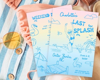 Last Splash Bachelorette Invitation: Hand-Drawn Beach Party (Canva Template)