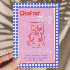 Modelo de convite de aniversário com tema de livro totalmente personalizável