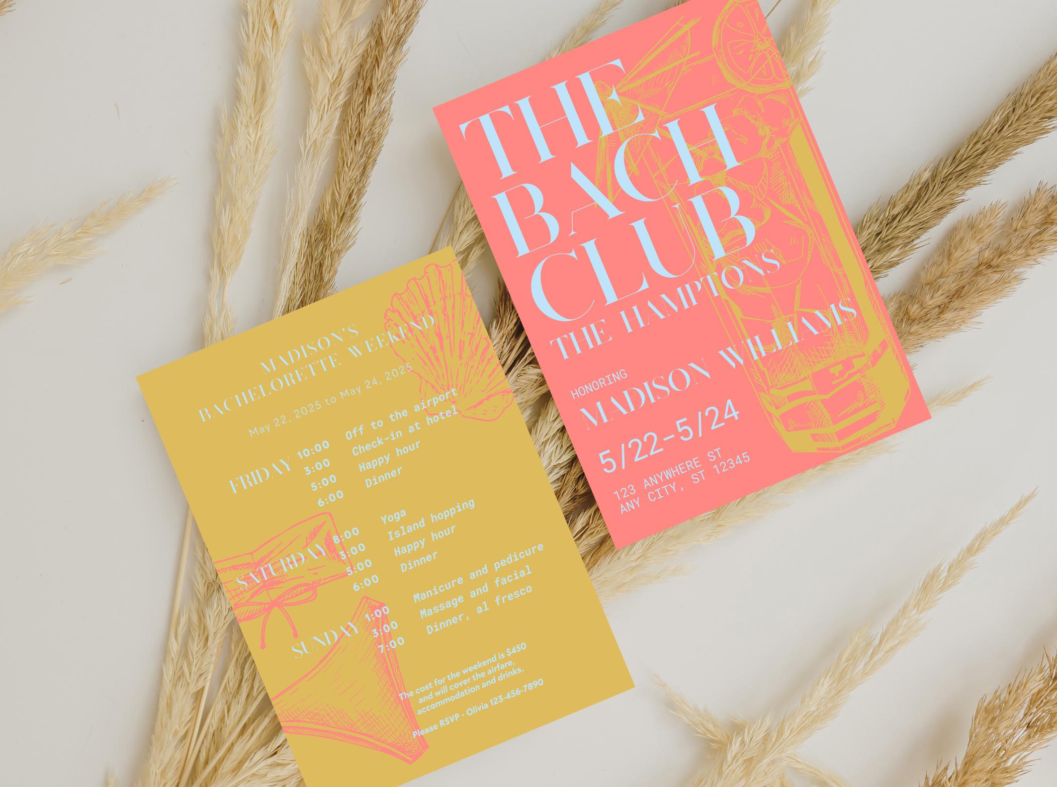 Beach Club Bachelorette Invitation: Minimalist Cocktail Design ...