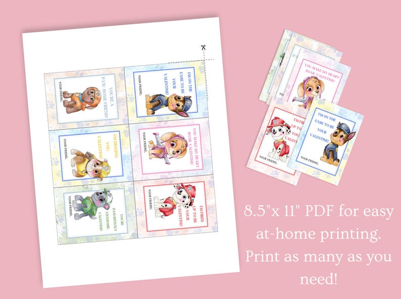 Paw Patrol Valentine Digital Download, Children's Paw Patrol Themed