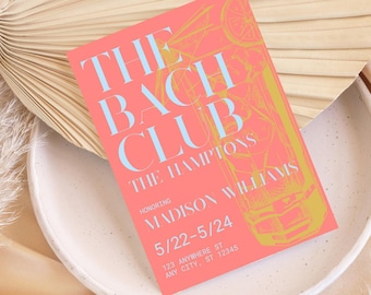 Beach Club Bachelorette Invitation: Minimalist Cocktail Design (Editable Template)