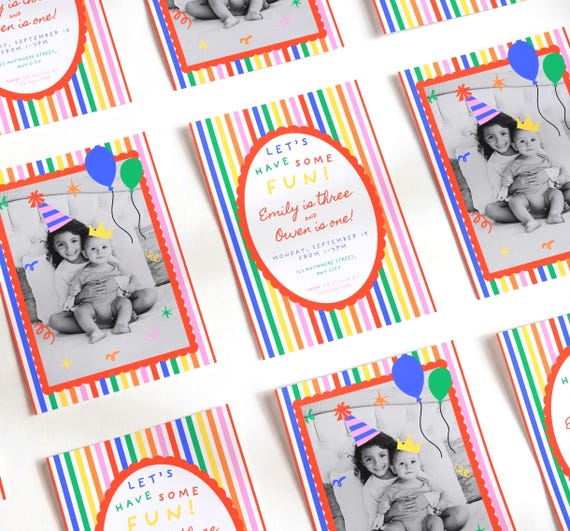Joint Colorful Birthday Invite | Fun Party Invitation Template | Digital Download