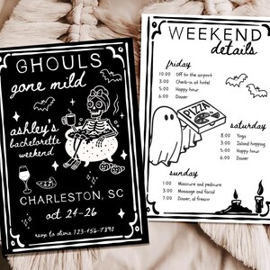 Halloween Bachelorette Invitation: Ghouls Gone Mild Itinerary (Canva Template Digital Download)