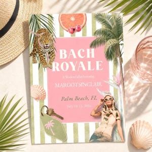 Retro Royale Palm Beach Bachelorette Invitation Template | Vintage Florida Resort Party