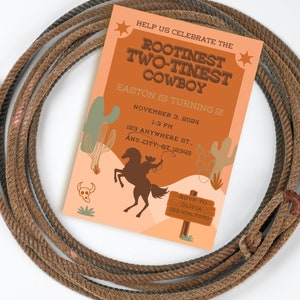 Cowboy 2nd Birthday Invitation: Rootinest Two-tinest Rodeo Party (Digital Download)